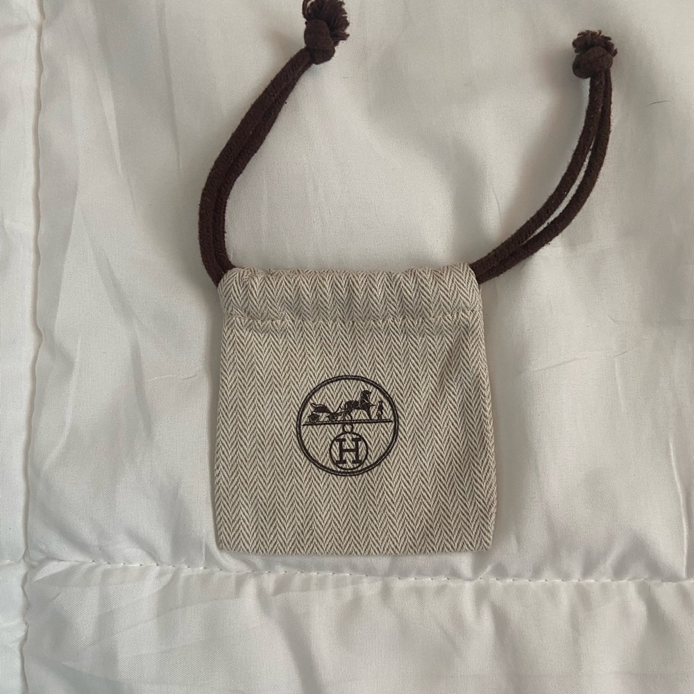 Hermès Small Drawstring Jewelry Pouch in Beige with Brown Cord